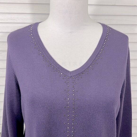 Chico’s Embellished Sweater Size 2 (12) V Neck - Picture 3 of 11